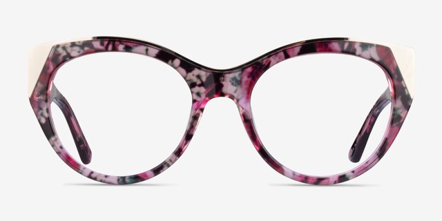Lilium Red Floral Gold AcetateEyeglass Frames from EyeBuyDirect, Front View