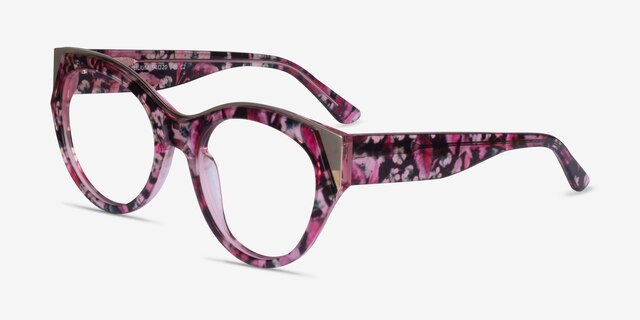 Lilium Red Floral Gold AcetateEyeglass Frames from EyeBuyDirect, Angle View