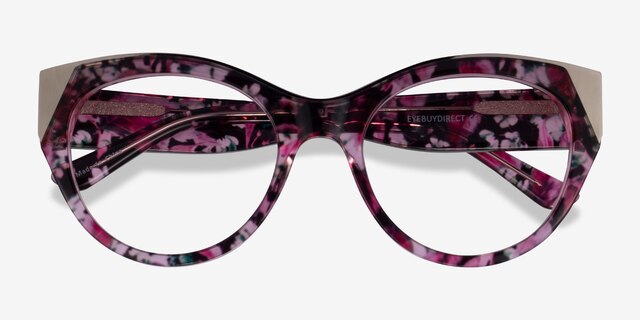 Lilium Red Floral Gold AcetateEyeglass Frames from EyeBuyDirect, Closed View