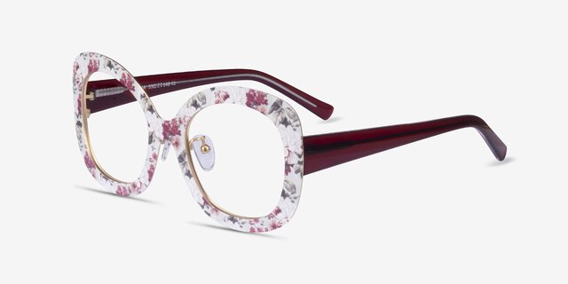 Paeonia Red Floral AcetateEyeglass Frames from EyeBuyDirect, Angle View