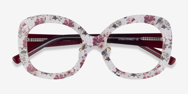 Paeonia Red Floral AcetateEyeglass Frames from EyeBuyDirect, Closed View