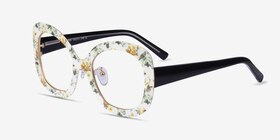 Paeonia Yellow Floral Acétate Montures de lunettes de vue d'EyeBuyDirect, Vue d'Angle