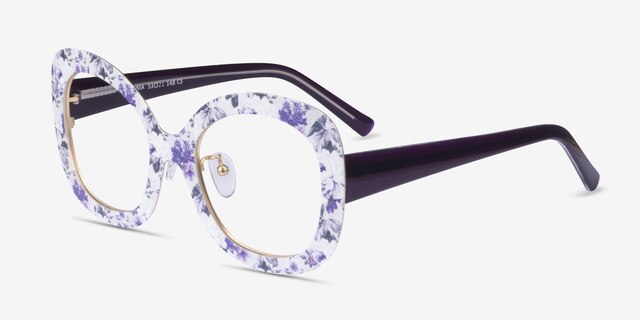Paeonia Purple Floral AcetateEyeglass Frames from EyeBuyDirect, Angle View