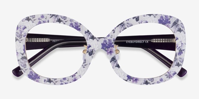 Paeonia Purple Floral AcetateEyeglass Frames from EyeBuyDirect, Closed View