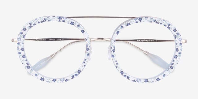 Plumeria Blue Floral AcetateEyeglass Frames from EyeBuyDirect, Closed View