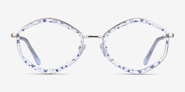 Folium Blue Floral AcetateEyeglass Frames from EyeBuyDirect, Front View