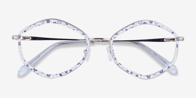 Folium Blue Floral AcetateEyeglass Frames from EyeBuyDirect, Closed View