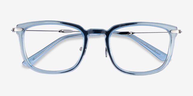 Clayton Clear Blue AcetateEyeglass Frames from EyeBuyDirect, Closed View