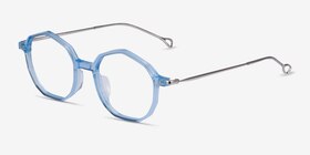 Carmelo Clear Blue Acétate Montures de lunettes de vue d'EyeBuyDirect, Vue d'Angle
