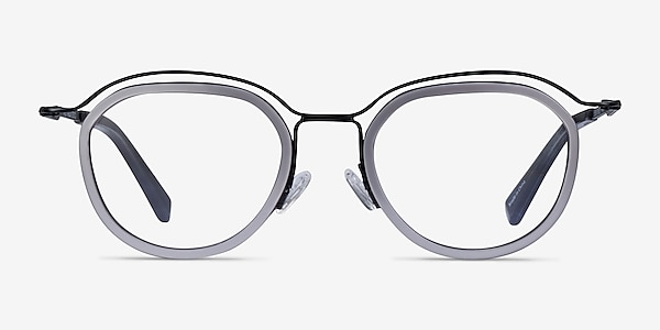 Facet Silver Black Acetate Eyeglass Frames