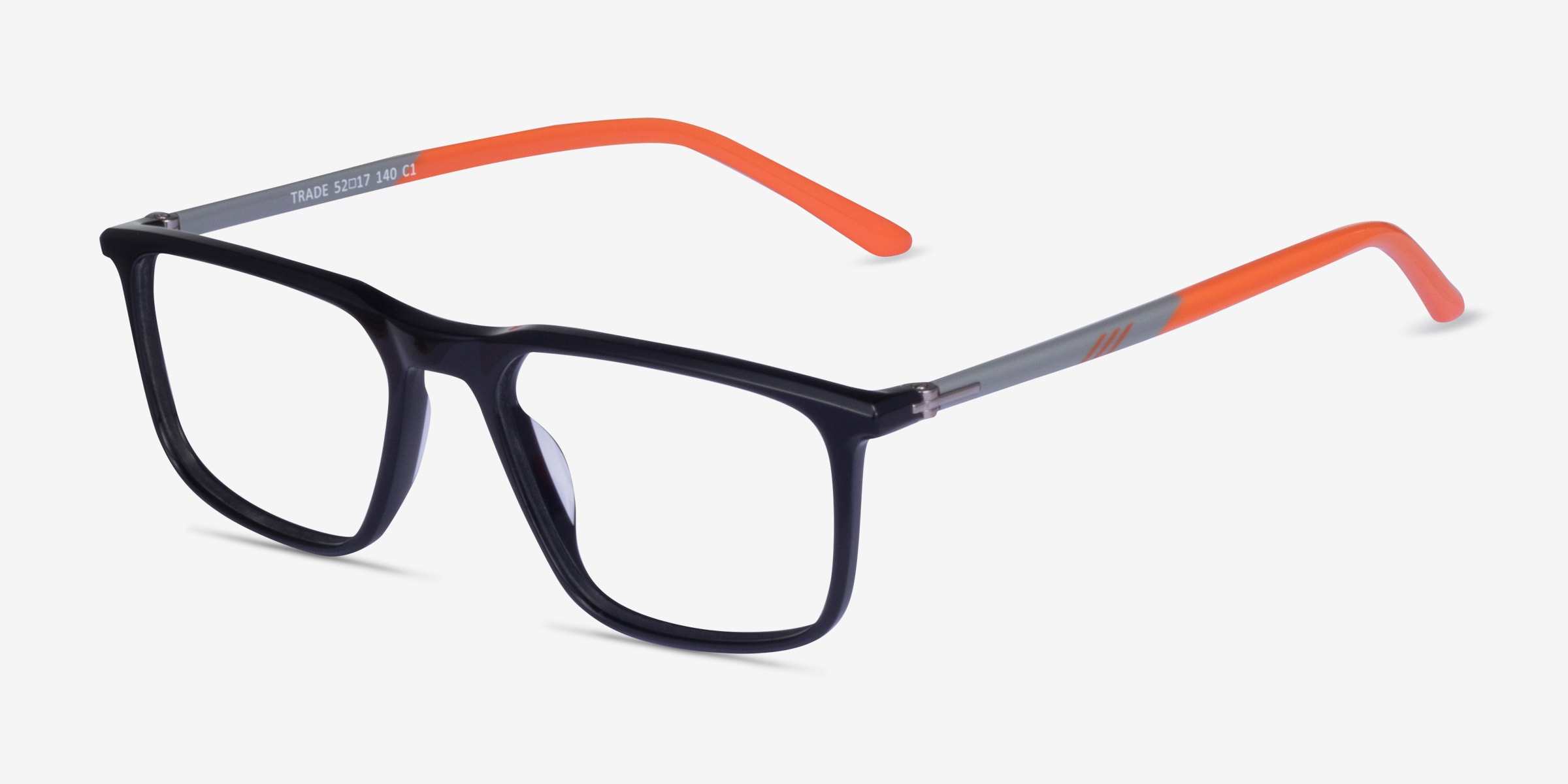 Trade Rectangle Black Gunmetal Orange Full Rim Eyeglasses 