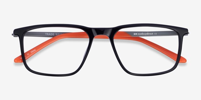 Trade Black Gunmetal Orange AcetateEyeglass Frames from EyeBuyDirect, Closed View
