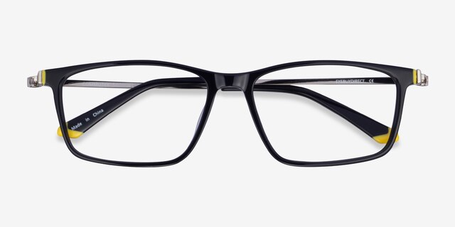 Commuter Black Yellow Gold AcetateEyeglass Frames from EyeBuyDirect, Closed View