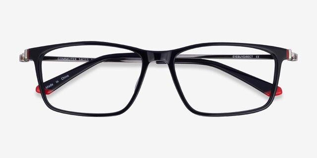 Commuter Black Red Gold AcetateEyeglass Frames from EyeBuyDirect, Closed View