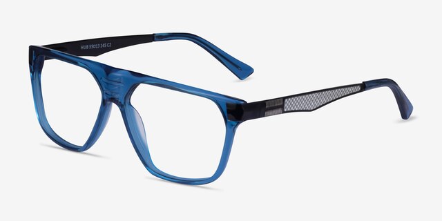 Hub Blue Black AcetateEyeglass Frames from EyeBuyDirect, Angle View