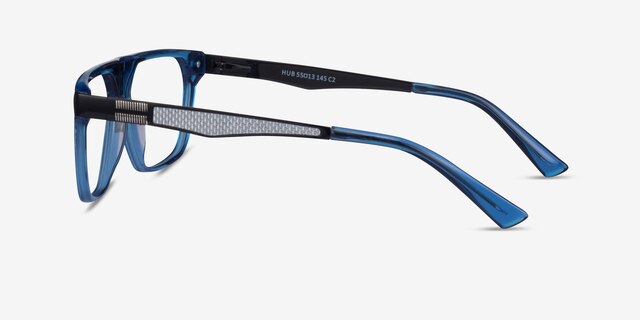 Hub Blue Black AcetateEyeglass Frames from EyeBuyDirect, Side View