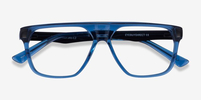 Hub Blue Black AcetateEyeglass Frames from EyeBuyDirect, Closed View