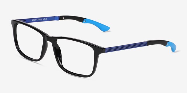 Agility Solid Black MetalEyeglass Frames from EyeBuyDirect, Angle View