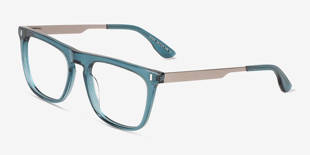 Hugh Blue AcetateEyeglass Frames from EyeBuyDirect, Angle View