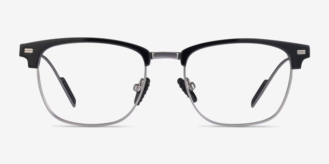 Charge Black Gunmetal MetalEyeglass Frames from EyeBuyDirect, Front View