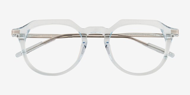 Chisle Clear Blue Silver AcetateEyeglass Frames from EyeBuyDirect, Closed View