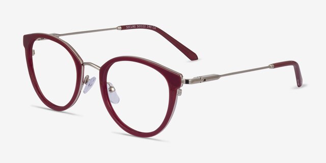 Secure Red PlasticEyeglass Frames from EyeBuyDirect, Angle View