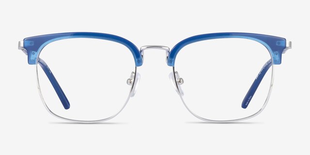 Bespoke Blue Silver AcetateEyeglass Frames from EyeBuyDirect, Front View
