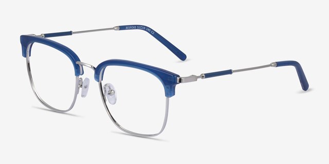Bespoke Blue Silver AcetateEyeglass Frames from EyeBuyDirect, Angle View