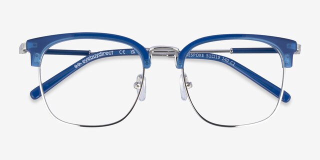 Bespoke Blue Silver AcetateEyeglass Frames from EyeBuyDirect, Closed View