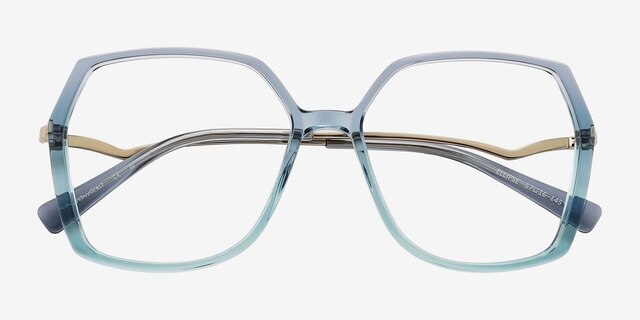 Ellipse Bleu AcétateMontures de lunettes de vue d'EyeBuyDirect, Vue Rapprochée