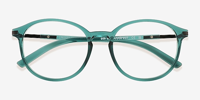 Lindsey Teal Plastic, MetalEyeglass Frames from EyeBuyDirect, Closed View