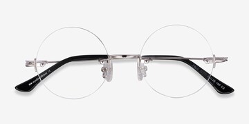 Progressive Transitions Eyeglasses Online with Large Fit, Round, Rimless Metal Design — Palo Alto in Silver/black/bronze by Eyebuydirect - Lenses