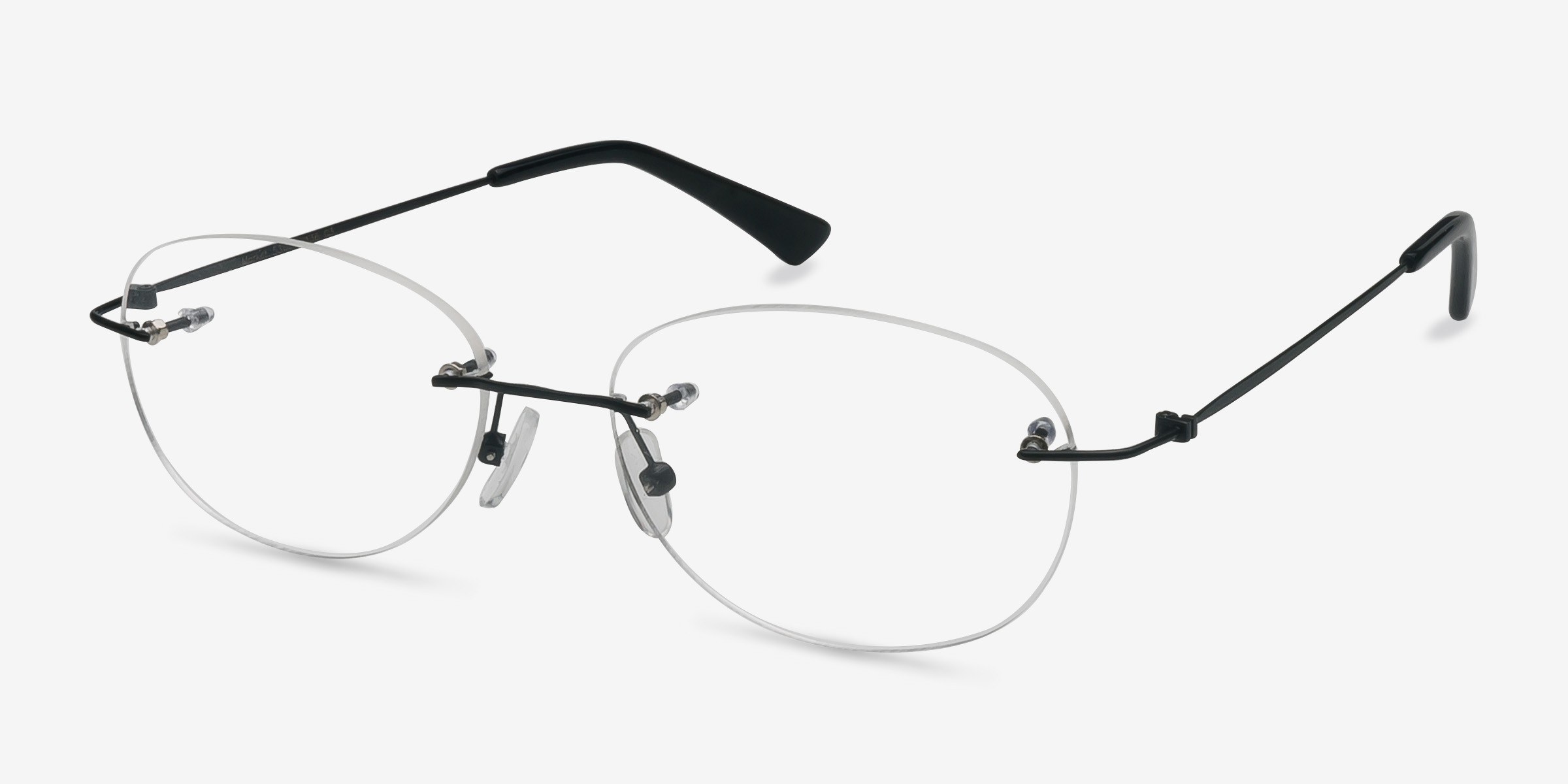 Dark Grey Oval Rimless Metal Leg Edged Small Frame Eye Gunmetal Titanium Oval Rimless Eyeglasses - Sober main image 3