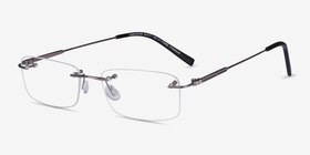 Dimension Gunmetal Titanium Montures de lunettes de vue d'EyeBuyDirect, Vue d'Angle