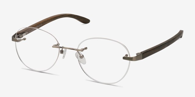 Fuse Matte Silver Wood-textureEyeglass Frames from EyeBuyDirect, Angle View