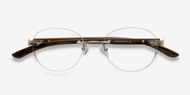 Fuse Matte Silver Wood-textureEyeglass Frames from EyeBuyDirect, Closed View