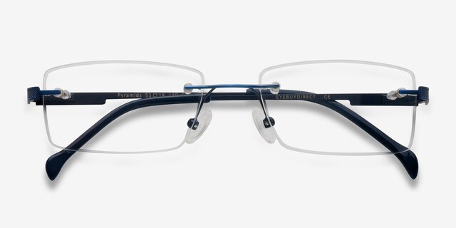 Pyramids Blue MetalEyeglass Frames from EyeBuyDirect, Closed View