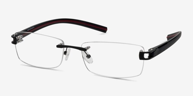 Flow Noir AcétateMontures de lunettes de vue d'EyeBuyDirect, Vue d'Angle