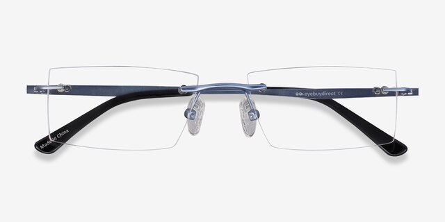 Primo Bleu MétalMontures de lunettes de vue d'EyeBuyDirect, Vue Rapprochée