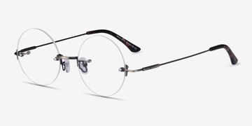 Progressive Transitions Eyeglasses Online with Large Fit, Round, Rimless Metal Design — Palo Alto in Silver/black/bronze by Eyebuydirect - Lenses