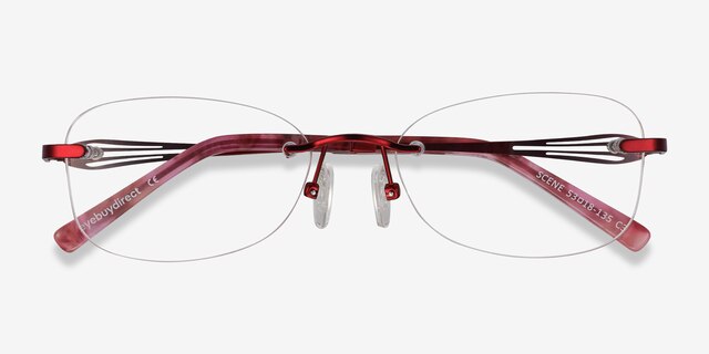Scene Rouge MétalMontures de lunettes de vue d'EyeBuyDirect, Vue Rapprochée