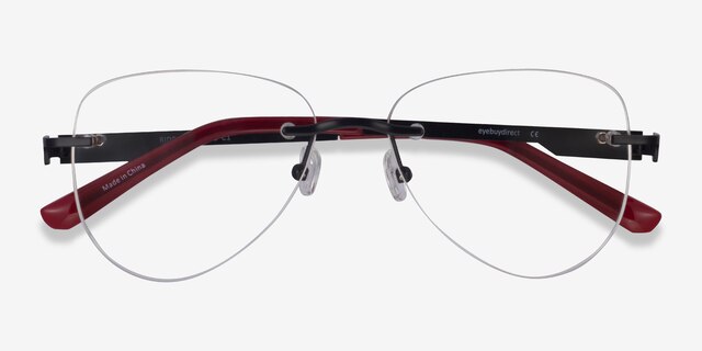 Ride Black Burgundy MetalEyeglass Frames from EyeBuyDirect, Closed View