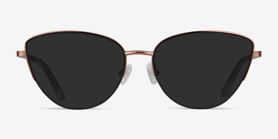 Women's Twin Beam Cat Eye Sunglasses with Rose Gold Flat Mirror Lens
