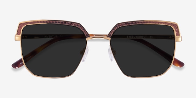 Inventus Brown Gold MetalSunglass Frames from EyeBuyDirect, Closed View