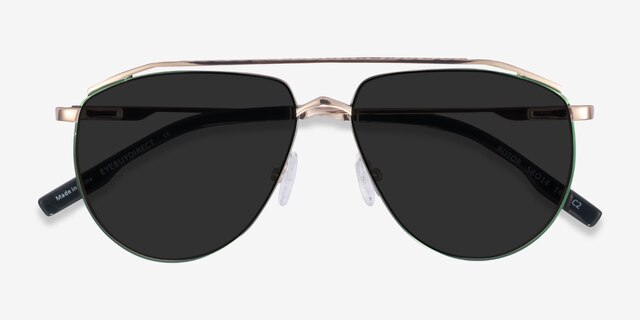 Rotor Green Gold MetalSunglass Frames from EyeBuyDirect, Closed View