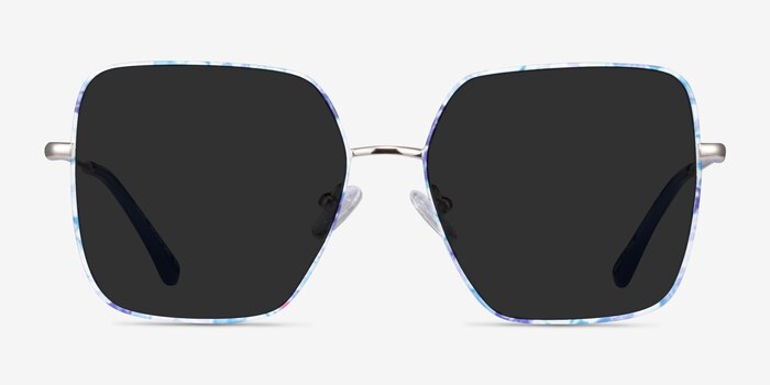 Fleur Shiny Sliver Blue Floral Metal Sunglass Frames from EyeBuyDirect