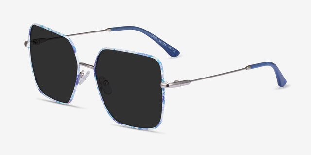 Fleur Shiny Sliver Blue Floral MetalSunglass Frames from EyeBuyDirect, Angle View