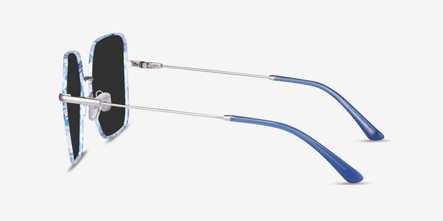 Fleur Shiny Sliver Blue Floral MetalSunglass Frames from EyeBuyDirect, Side View