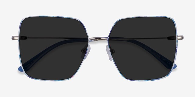 Fleur Shiny Sliver Blue Floral MetalSunglass Frames from EyeBuyDirect, Closed View