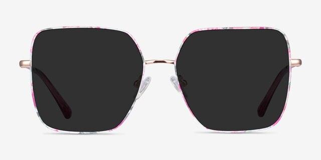 Fleur Shiny Rose Gold Red Floral MetalSunglass Frames from EyeBuyDirect, Front View